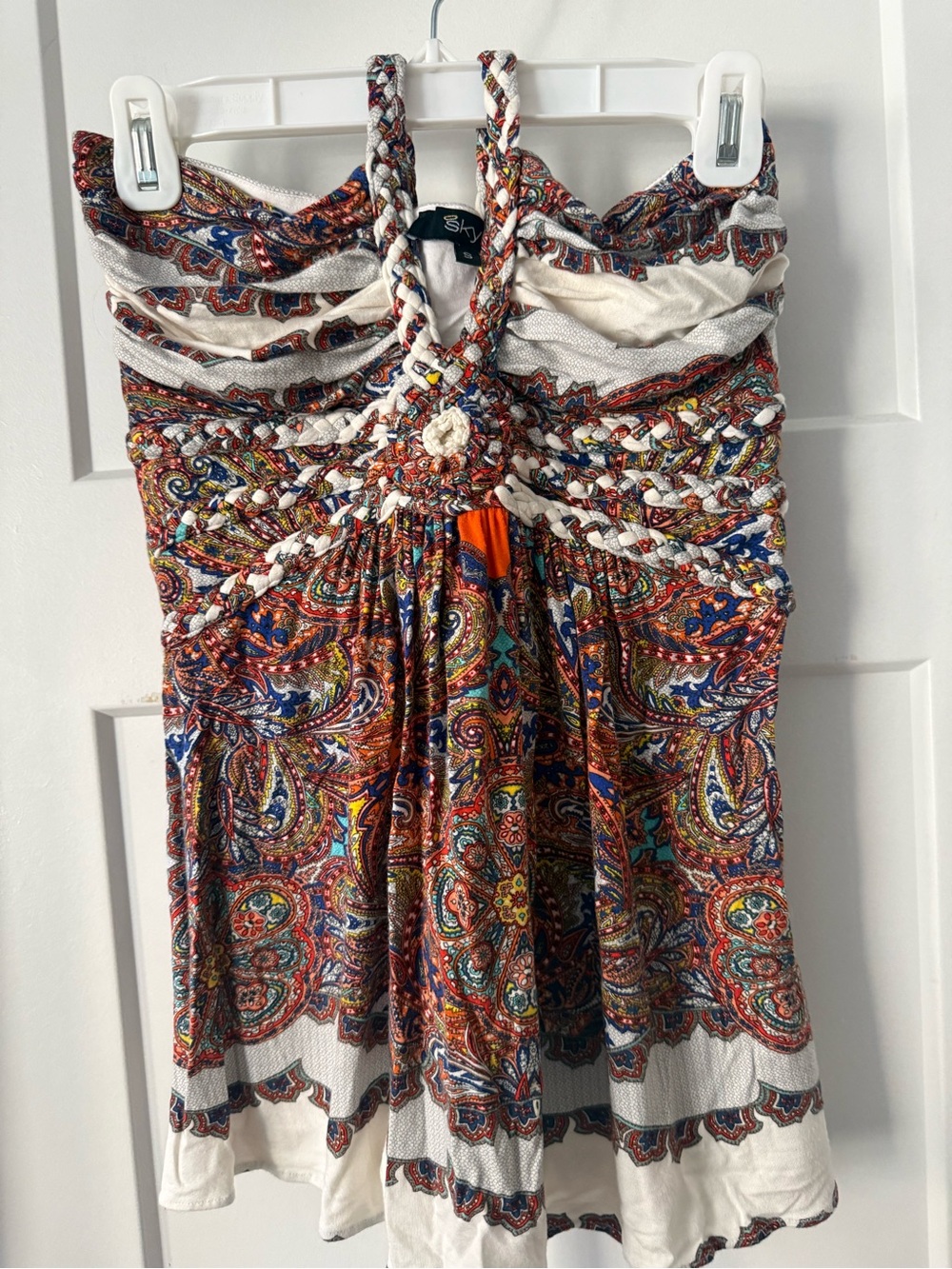 Sky Multicolor Paisley Braided Halter Tank Top
